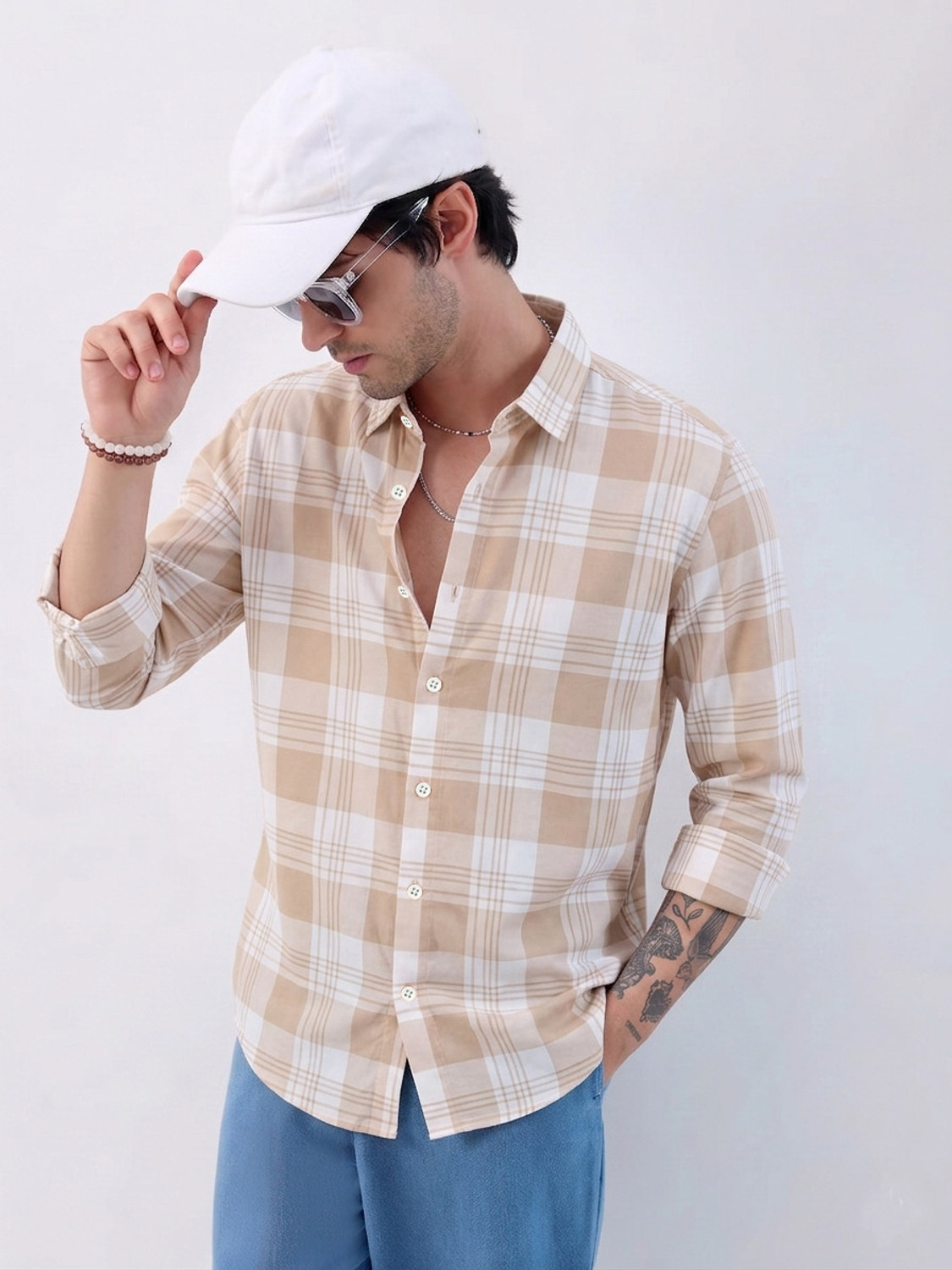 Image of S-LINE Men Checkered Casual Orange Shirt