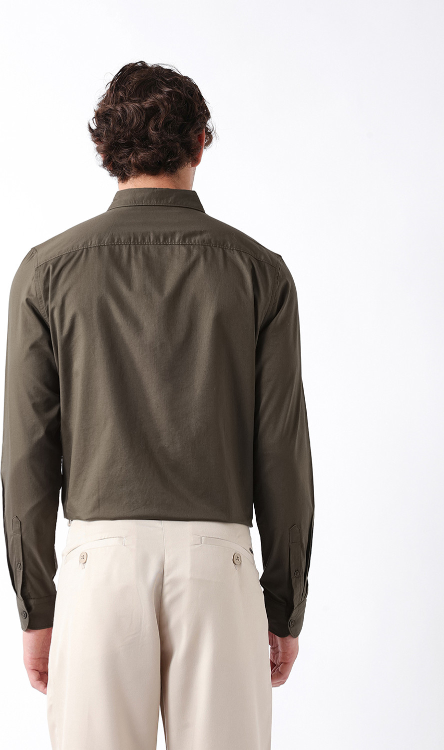 Image of THE BEAR HOUSE Men Solid Casual Green Shirt