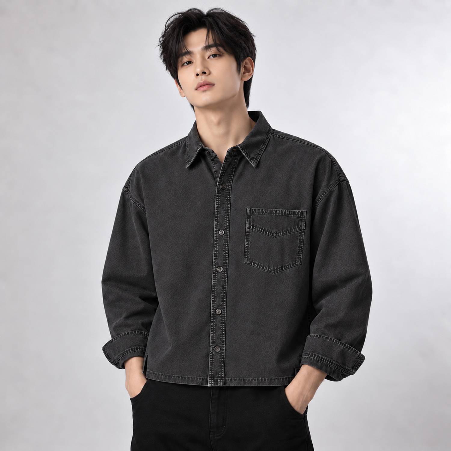 youngtrends Men Washed Casual Black Shirt - Image 1