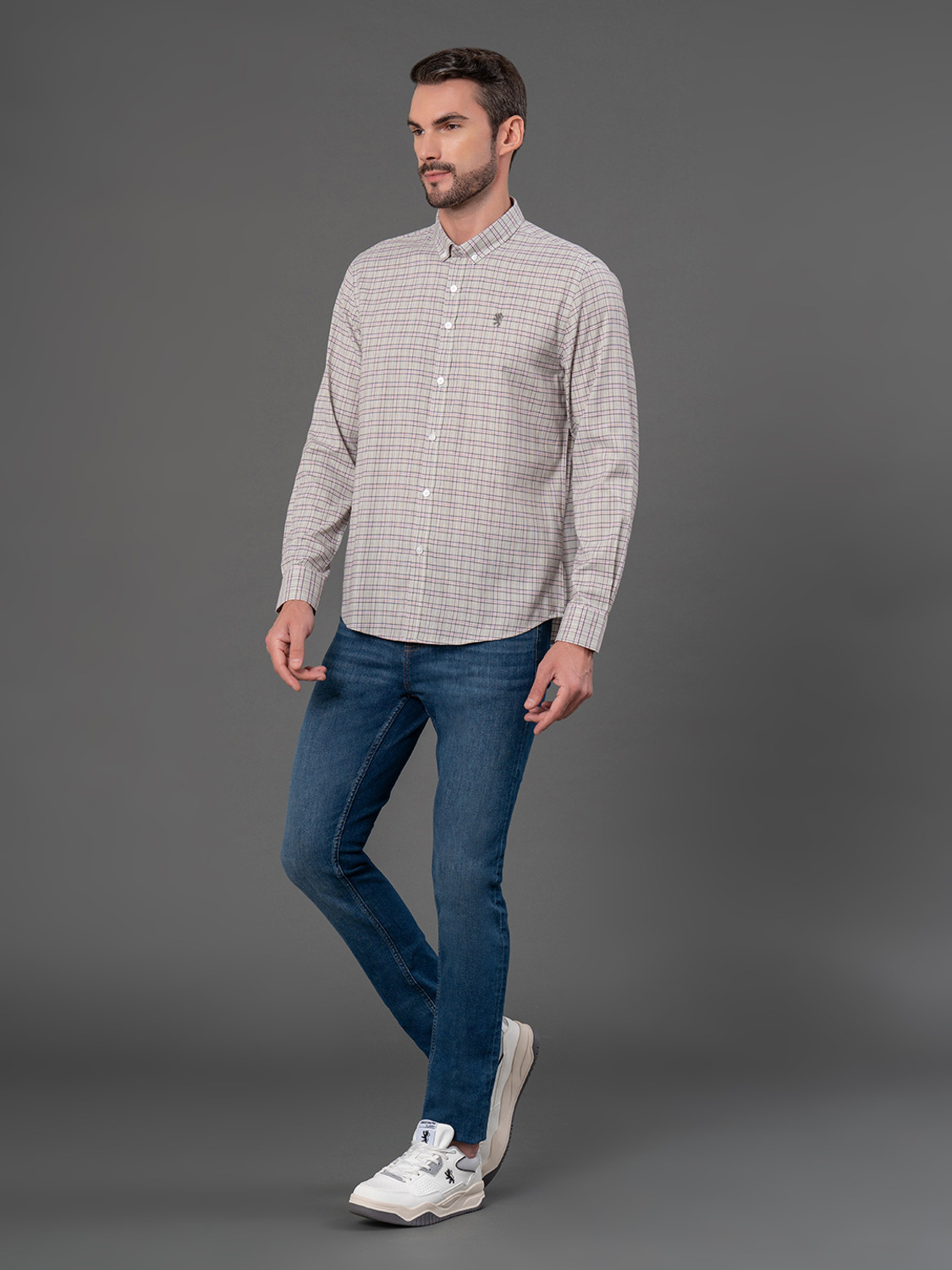 Image of RED TAPE Men Relaxed Fit Checkered Button Down Collar Casual Shirt