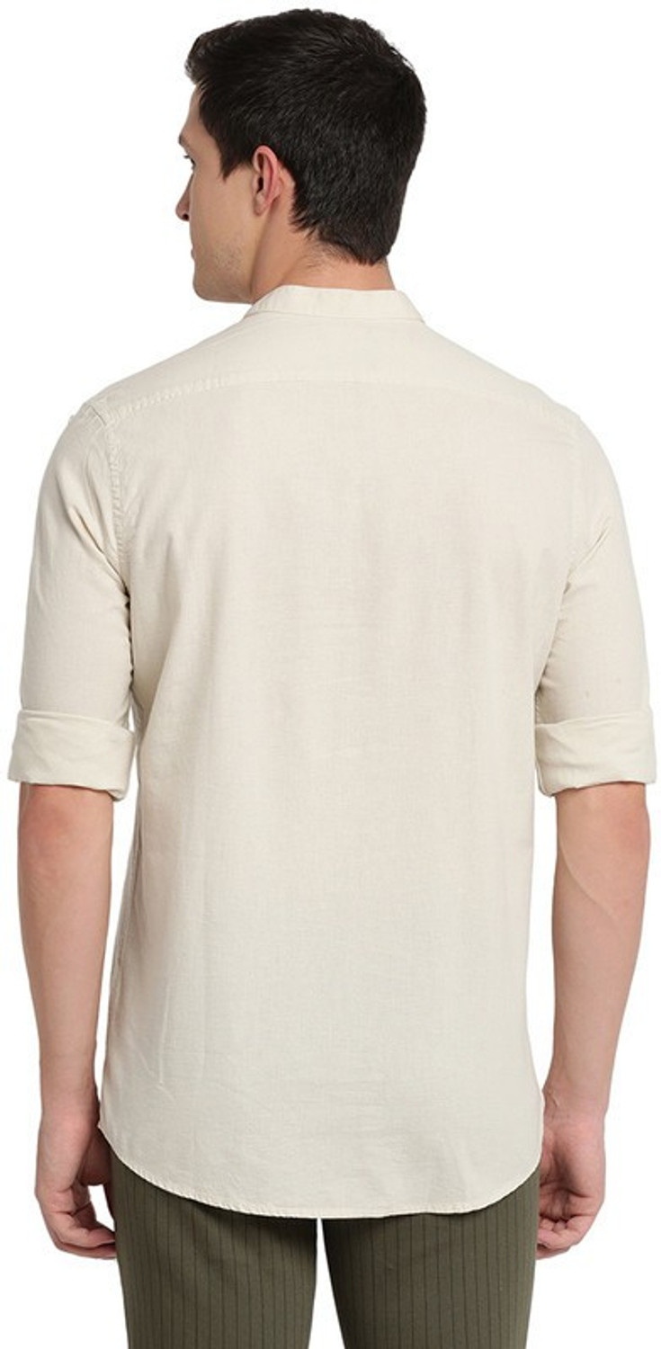 Image of TURTLE Men Solid Casual Cream Shirt