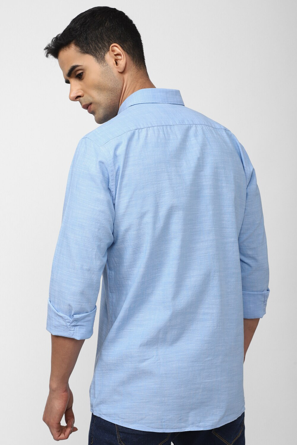 Image of PETER ENGLAND Men Solid Casual Blue Shirt