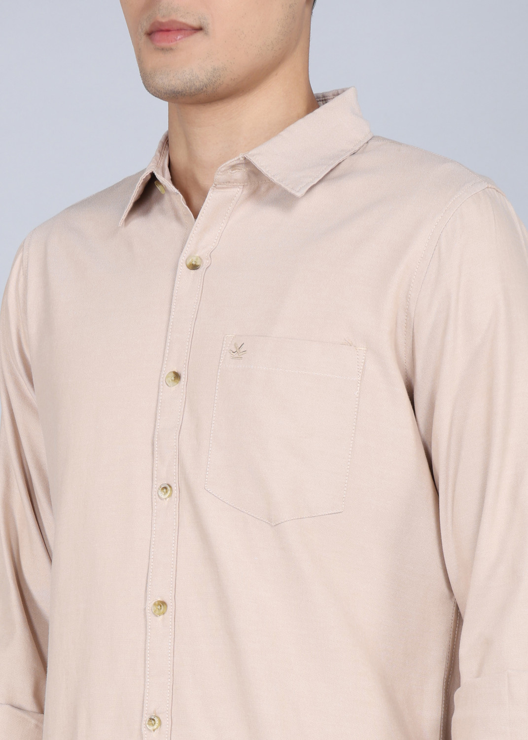 Image of WROGN Men Solid Casual Beige Shirt