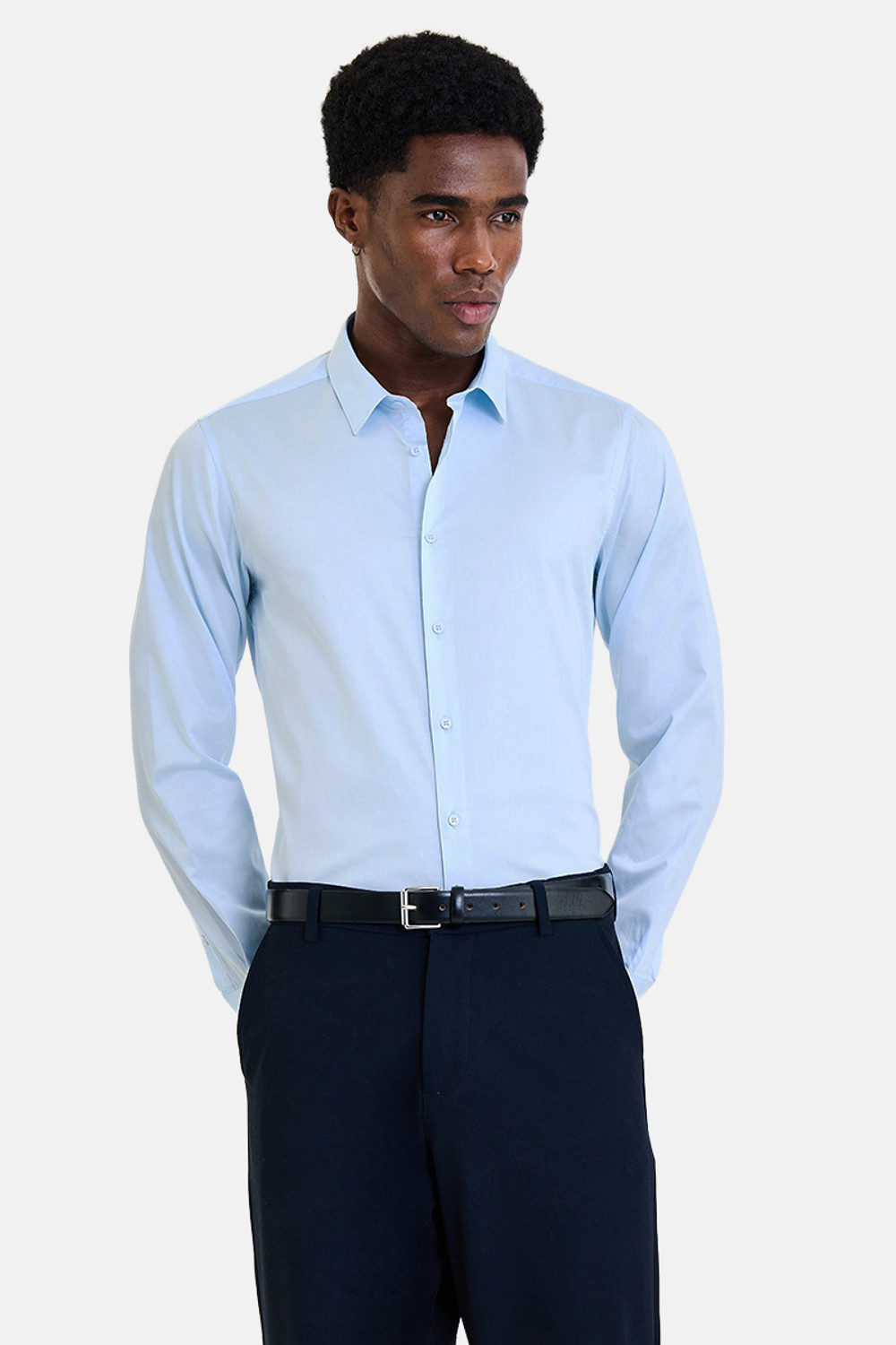 Snitch Men Solid Formal Light Blue Shirt