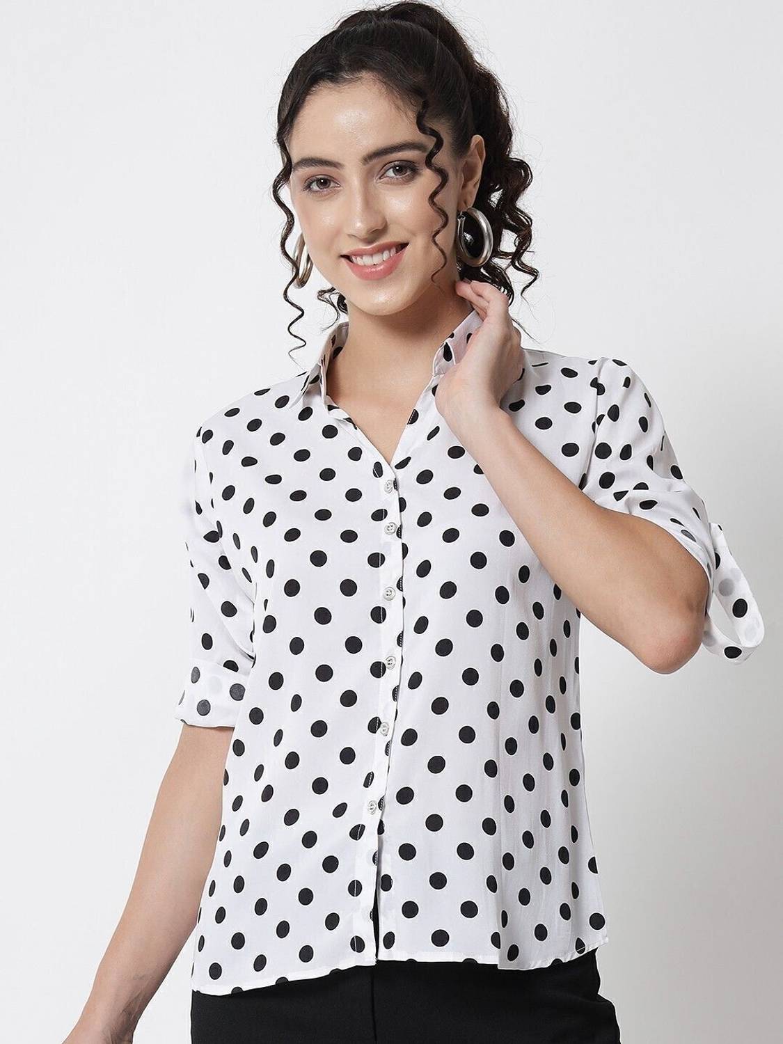 ANGOORI FASHION Women Printed Casual White, Black Shirt