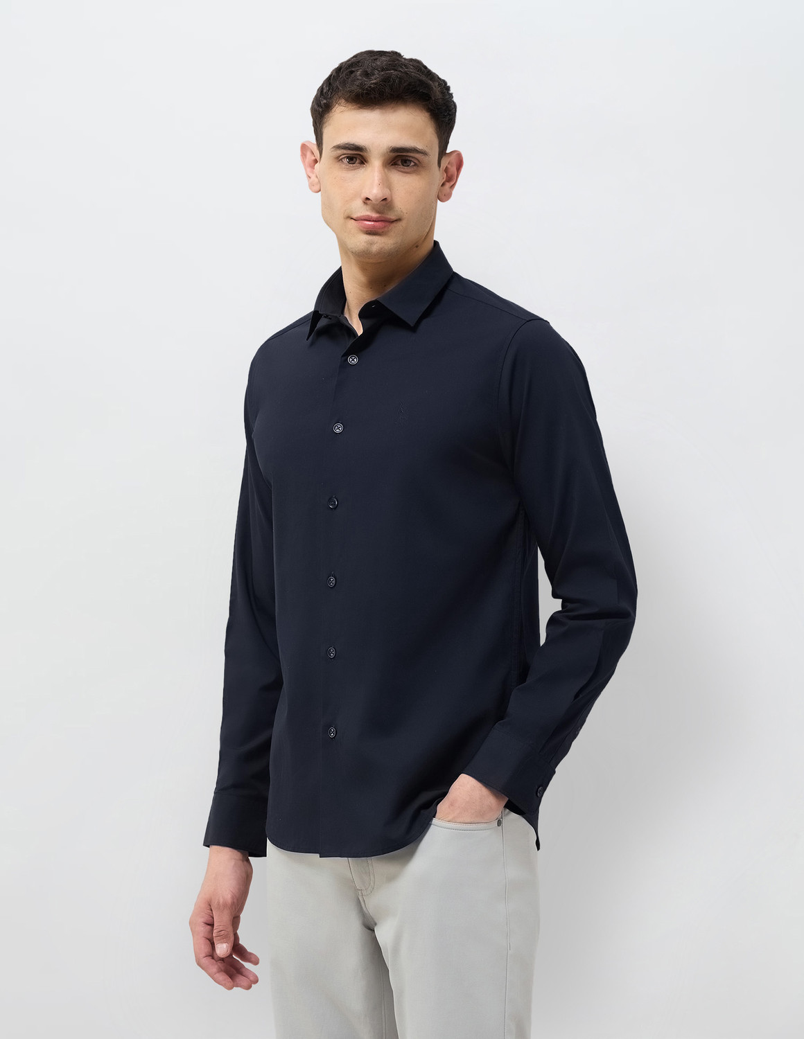 Image of U.S. POLO ASSN. Men Solid Casual Blue Shirt