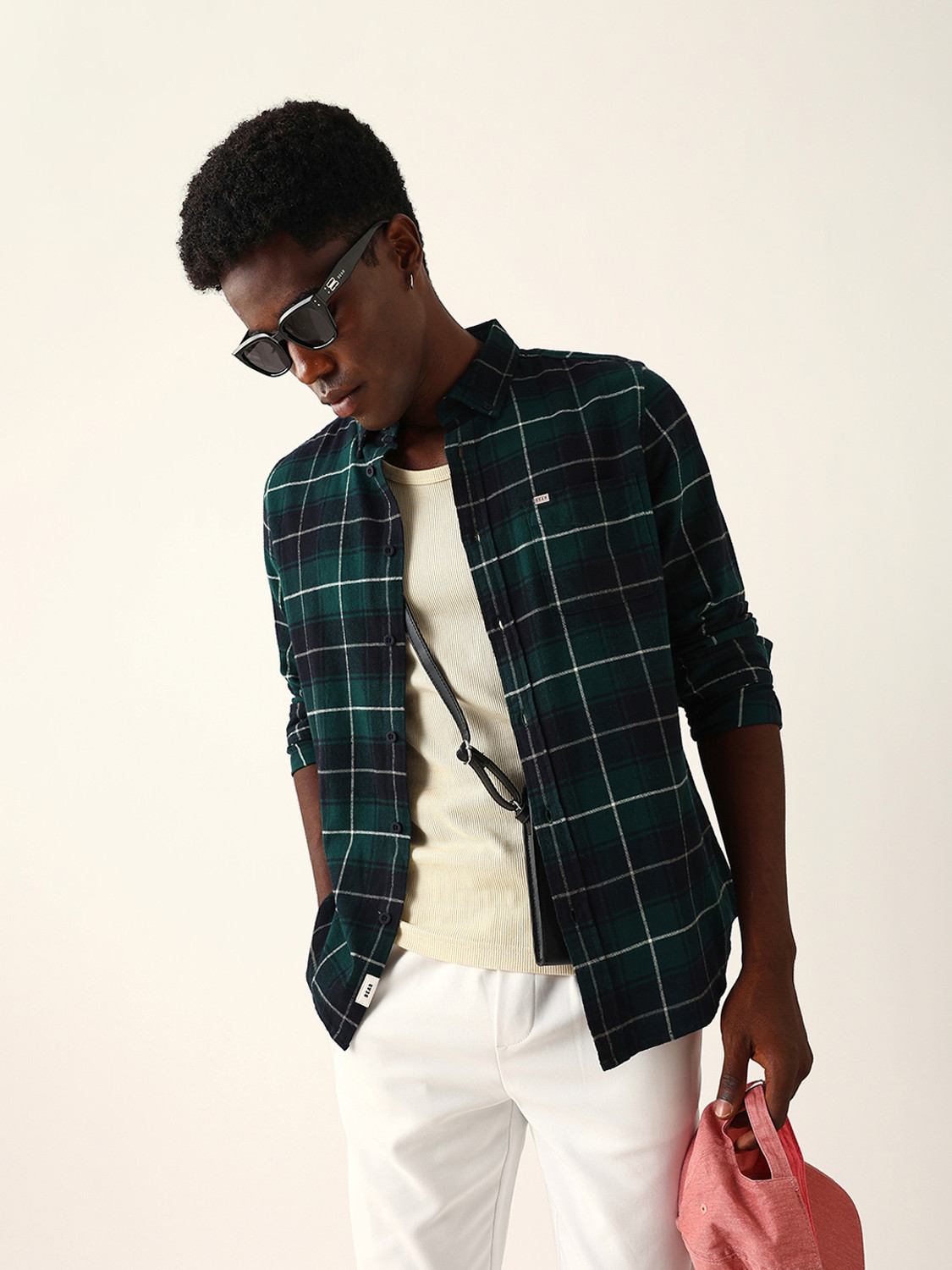 Image of THE BEAR HOUSE Men Checkered Casual Green Shirt