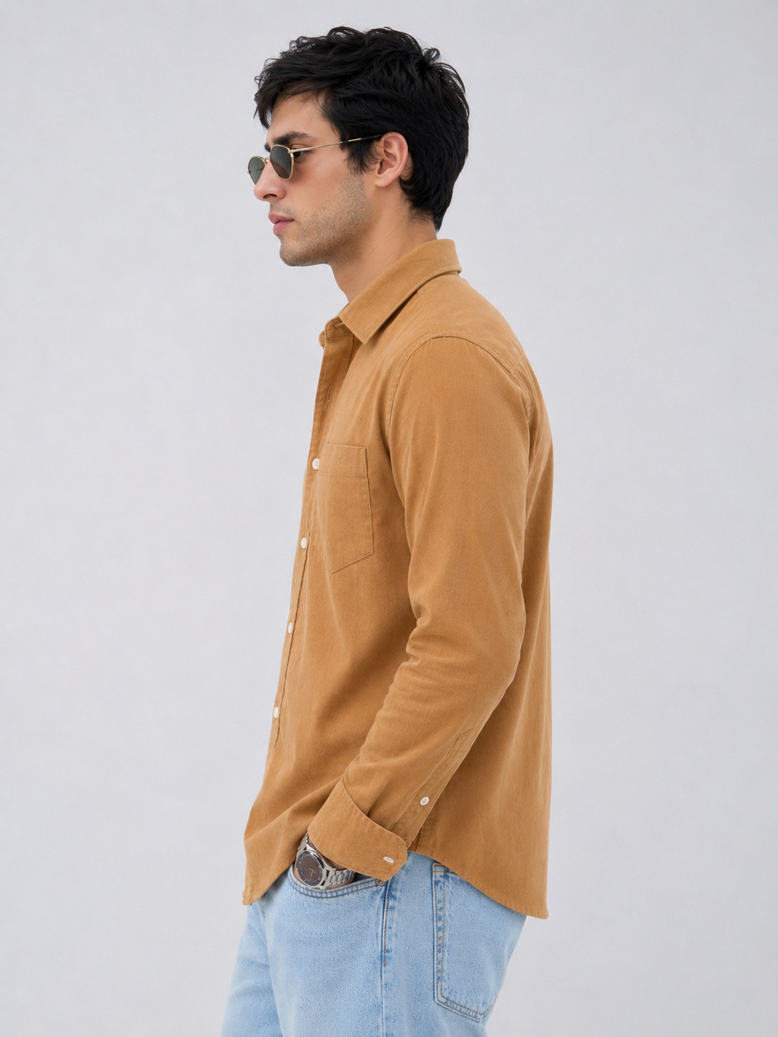 Image of NETTO UOMO Men Solid Casual Brown Shirt