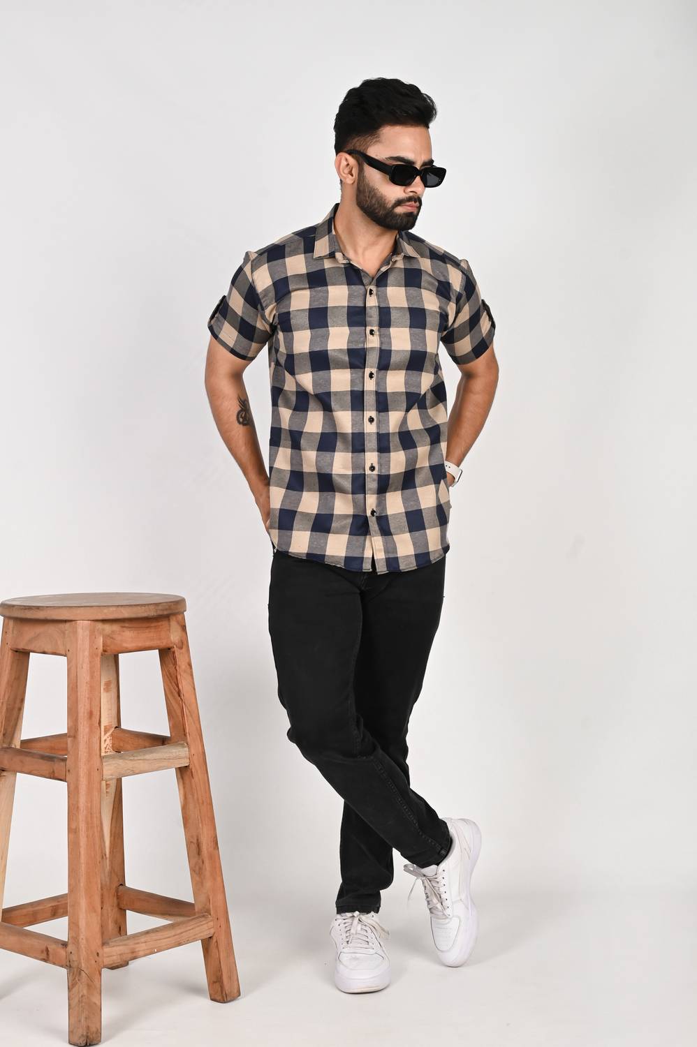 BLEZZA Men Checkered Casual Brown Shirt