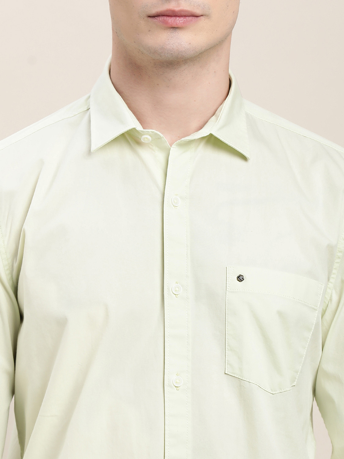 Image of TURTLE Men Solid Casual Beige Shirt