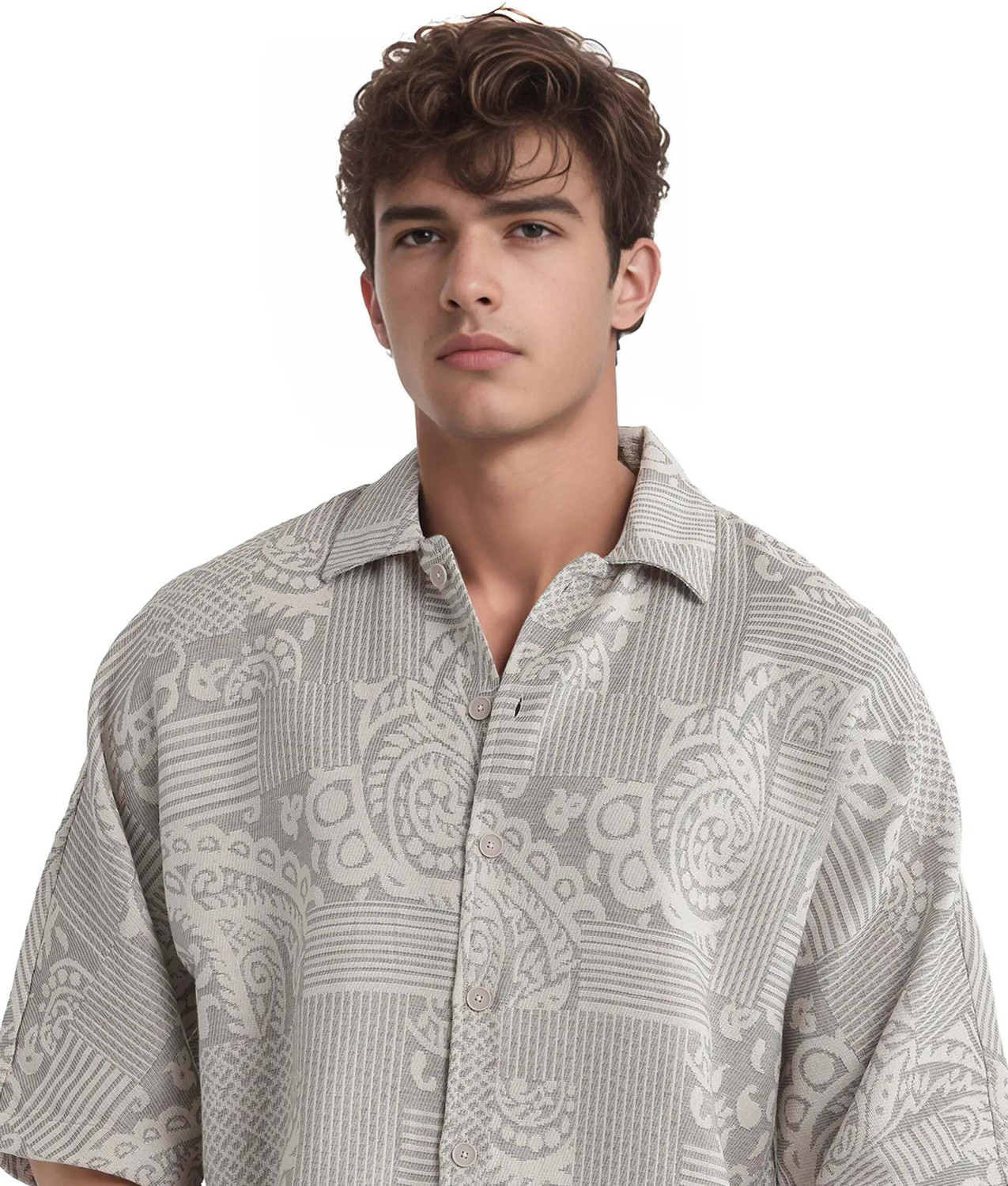 Image of RARE RABBIT Men Printed Casual Grey Shirt