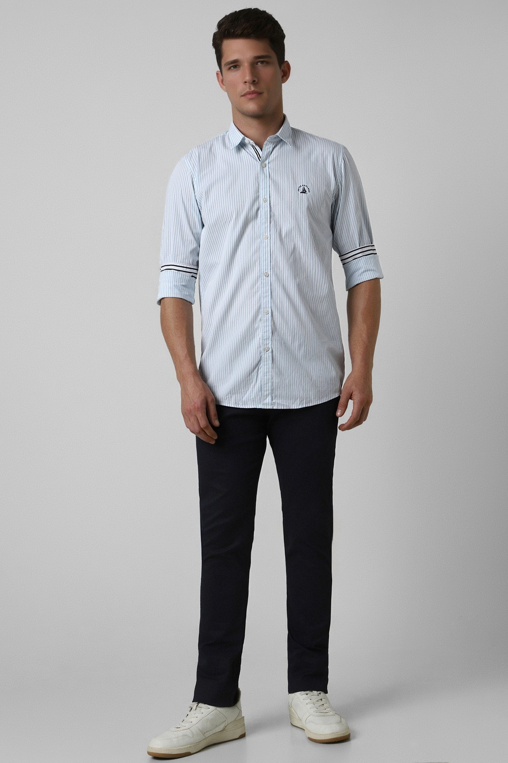 Image of PETER ENGLAND Men Striped Casual Light Blue Shirt