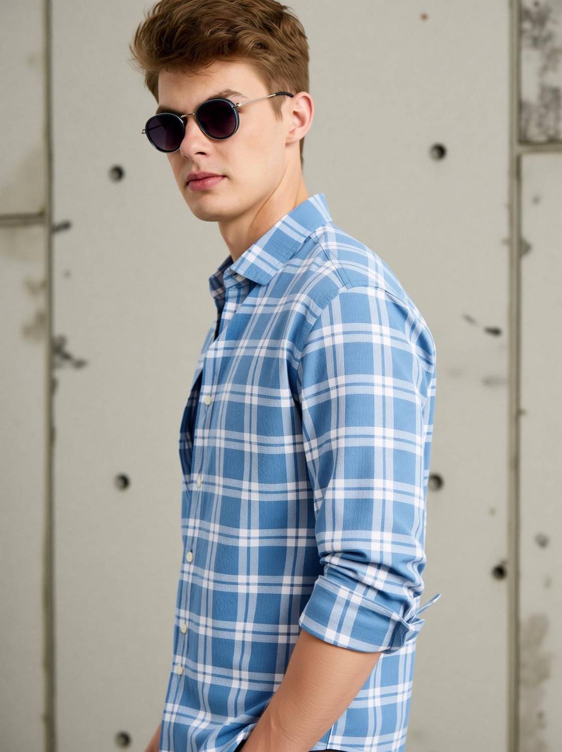 FUBAR Men Checkered Light Blue Shirt - Image 3