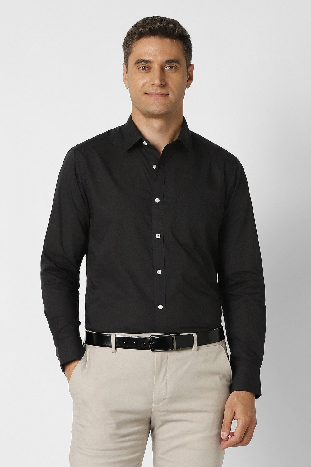Image of PETER ENGLAND Men Solid Formal Black Shirt
