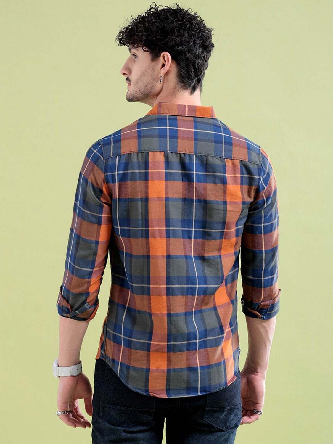 Image of The Indian Garage Co. Men Checkered Casual Blue Shirt
