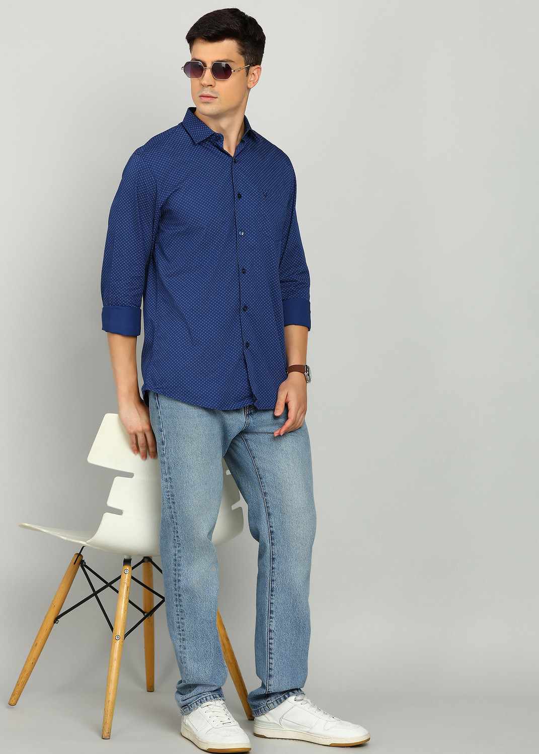 Image of Allen Solly Men Printed Casual Blue Shirt