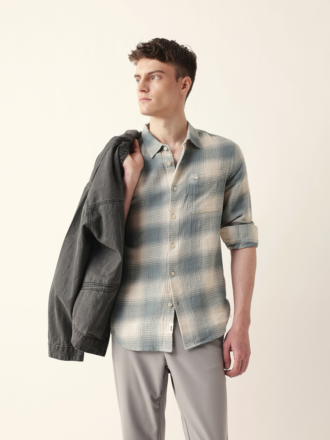 Image of THE BEAR HOUSE Men Checkered Casual Green Shirt