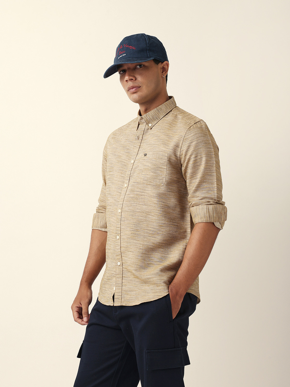 Image of THE BEAR HOUSE Men Self Design Casual Brown Shirt