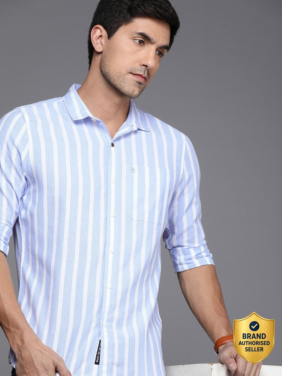 Image of WROGN Men Checkered Casual Blue Shirt