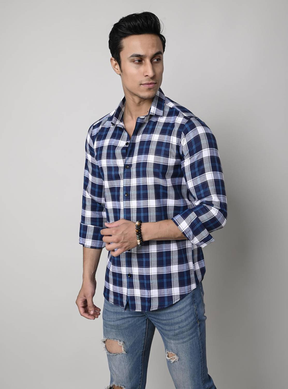 ANP BIHARIKA Men Checkered Casual White Shirt