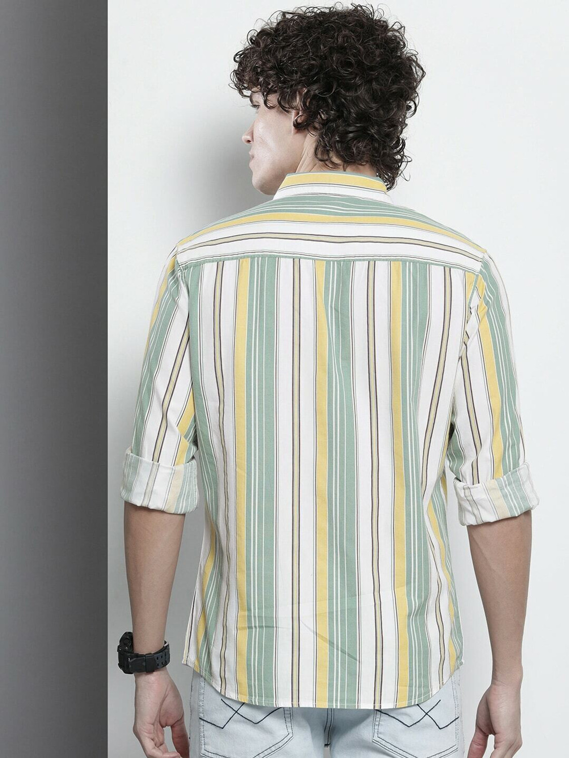 Image of The Indian Garage Co. Men Striped Casual Green Shirt