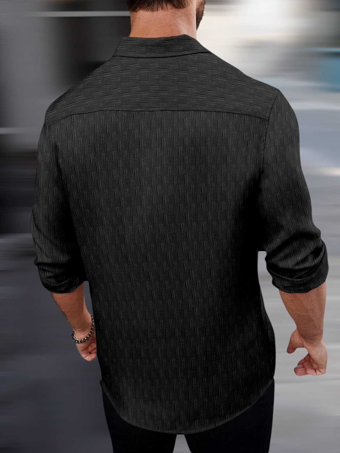 Image of VELLOSTA Men Self Design Casual Black Shirt