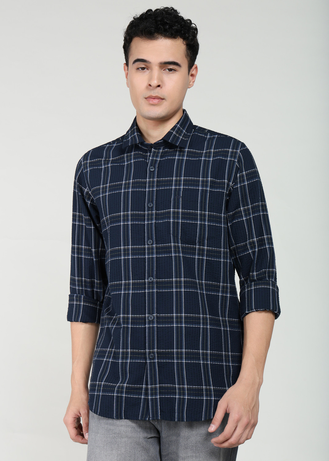 Image of PETER ENGLAND Men Checkered Casual Blue Shirt