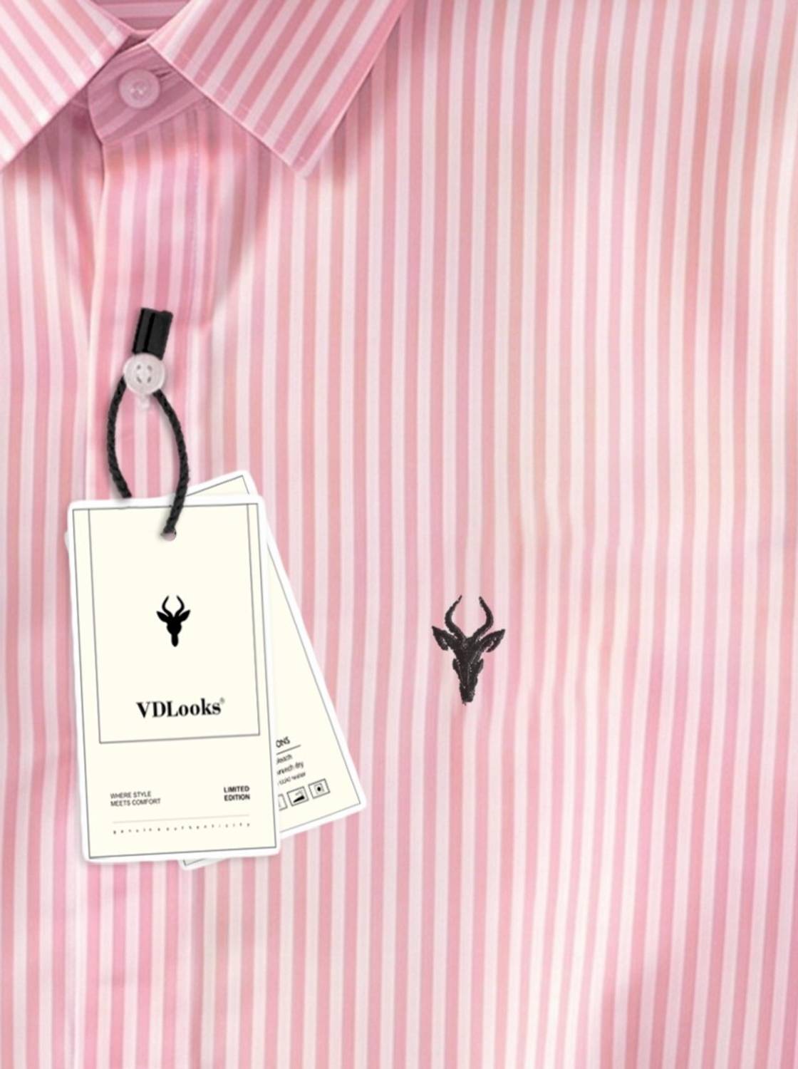 vdlooks Men Striped Casual Pink, White Shirt - Image 3