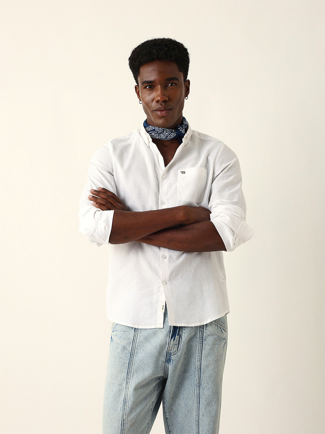 Image of THE BEAR HOUSE Men Solid Casual White Shirt