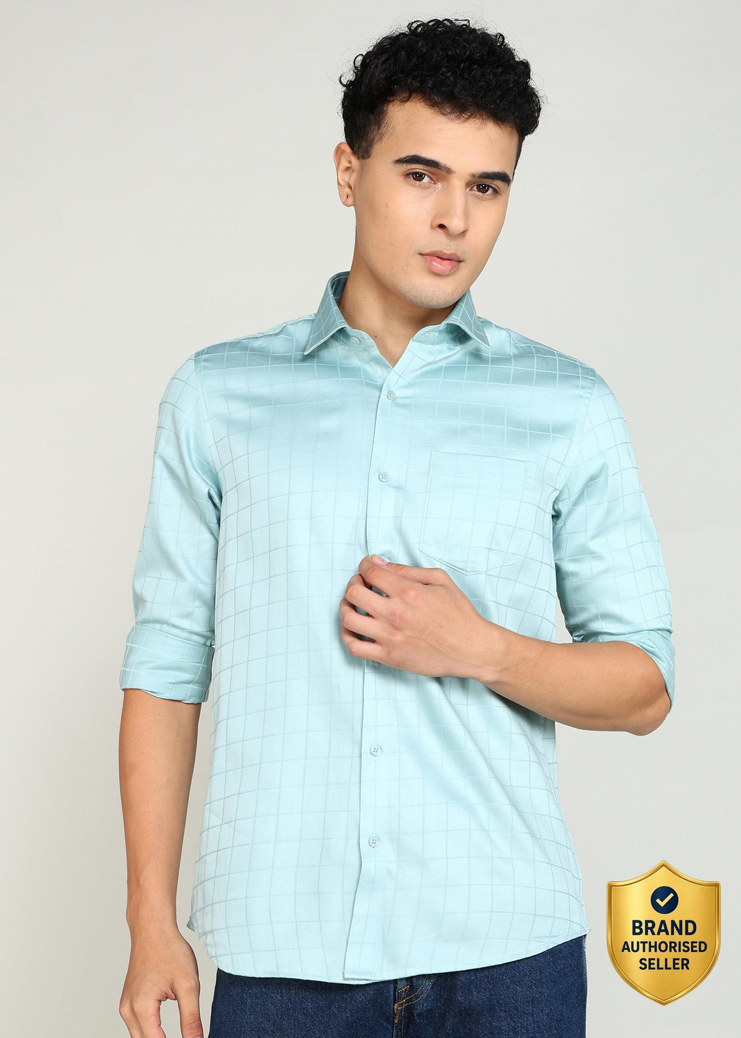 Image of INTEGRITI Men Solid Formal Light Green Shirt