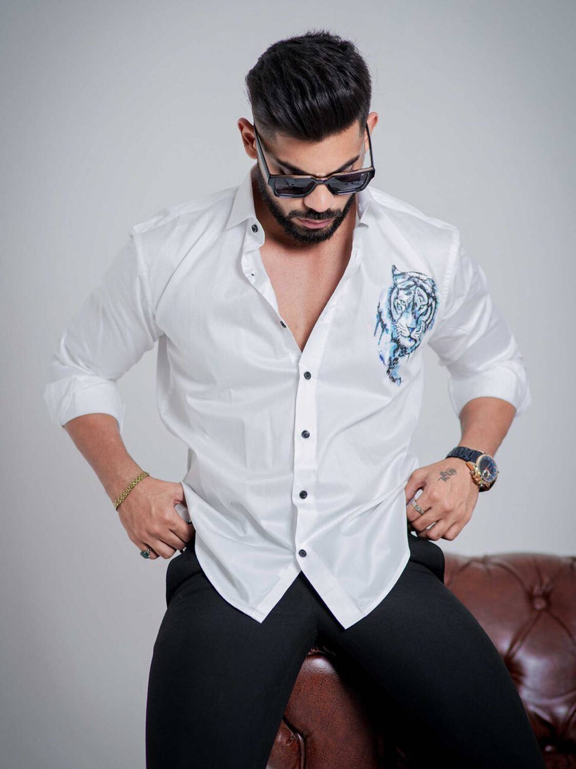 Bridon Creations Men Printed Casual White Shirt