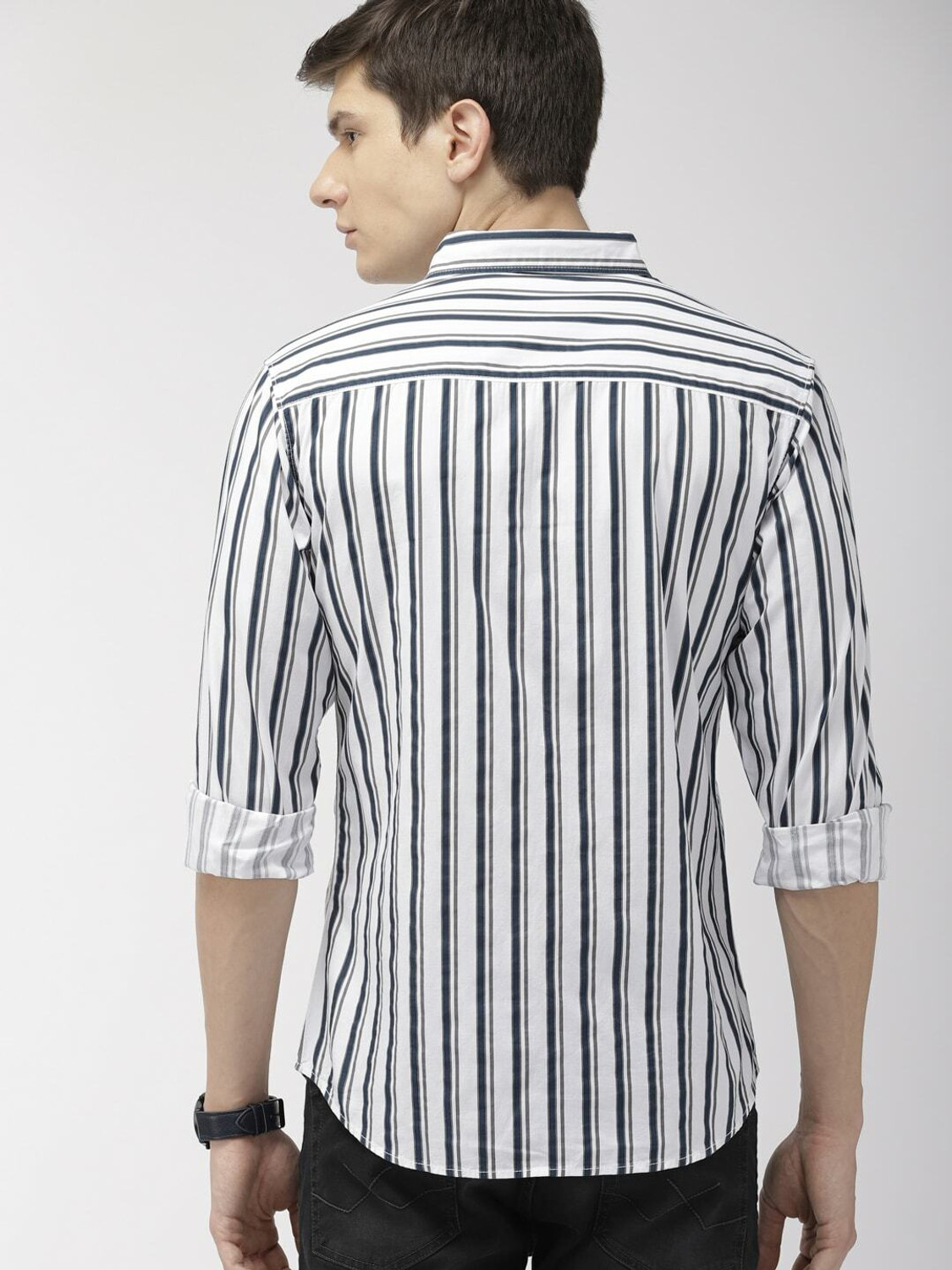 Image of The Indian Garage Co. Men Striped Casual White Shirt