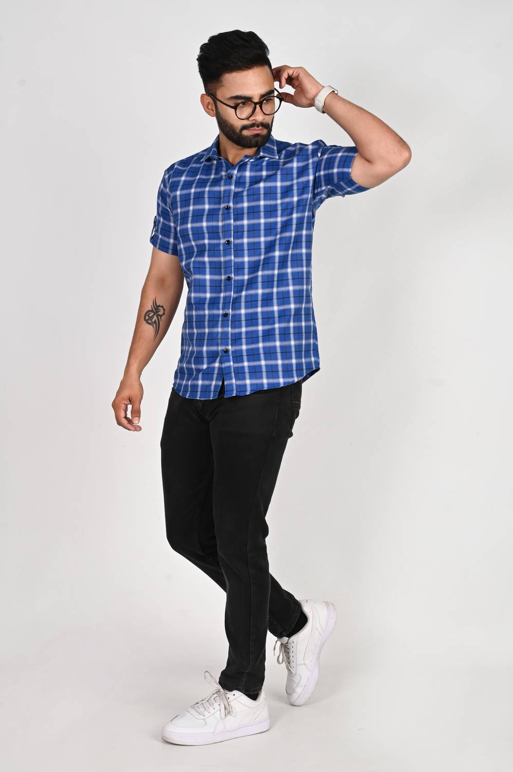 Dark Age Men Checkered Casual Blue Shirt