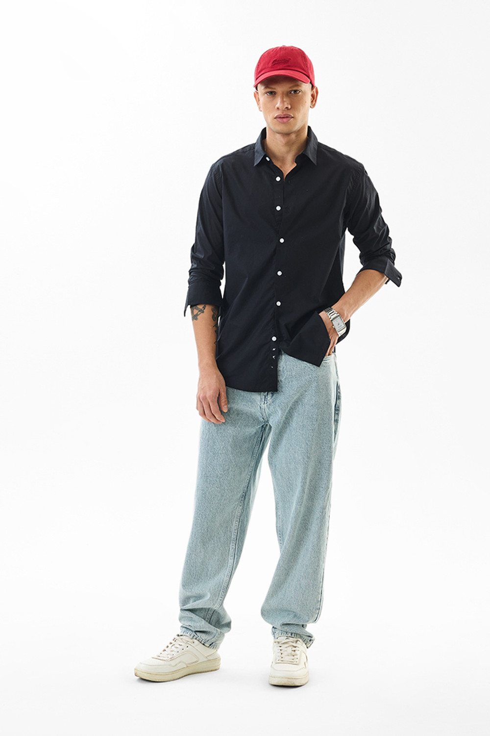 Image of Snitch Men Solid Casual Black Shirt