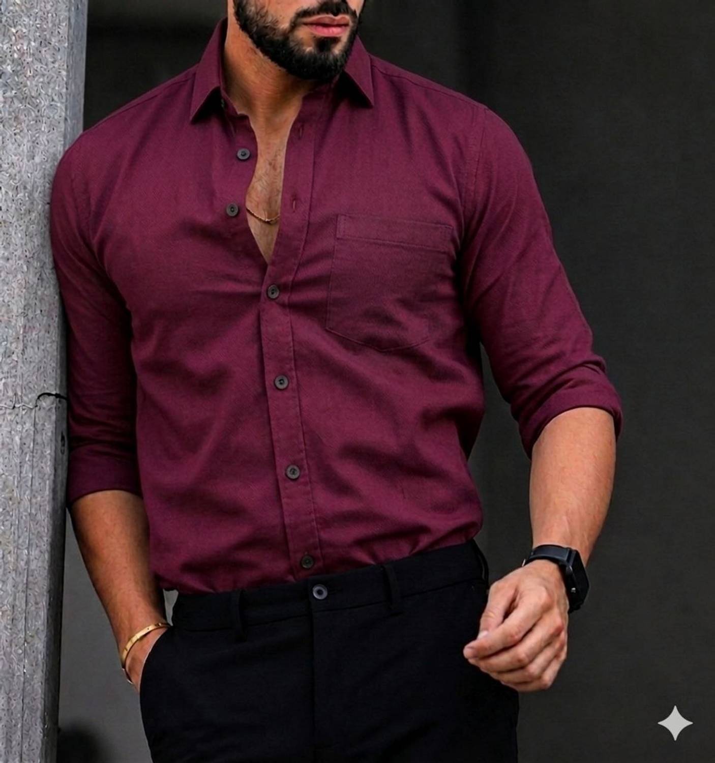 IndikoFab Men Solid Casual Maroon Shirt