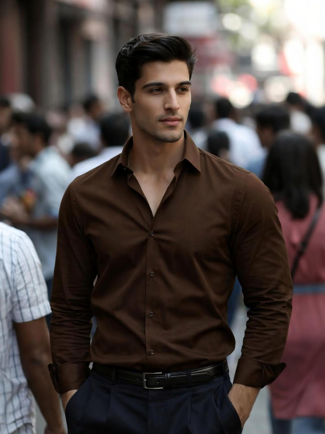 Image of JACKBELLA Men Regular Fit Solid Spread Collar Casual Shirt