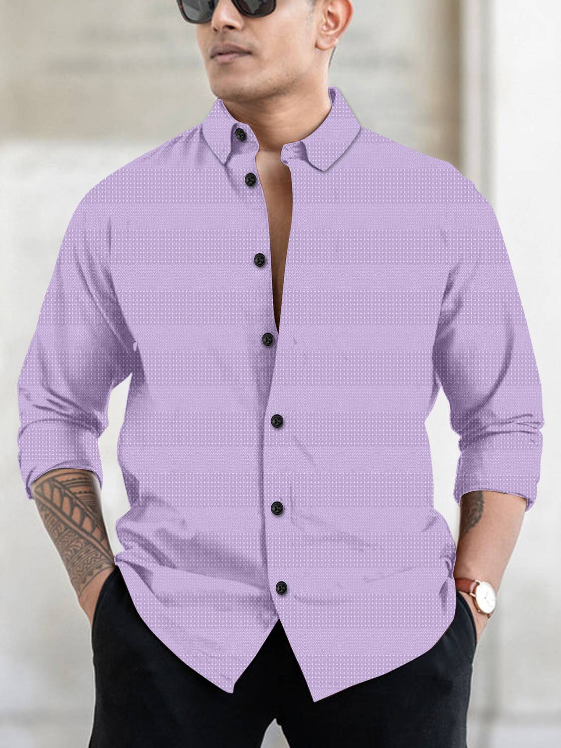 Lolar Men Solid Casual Purple Shirt