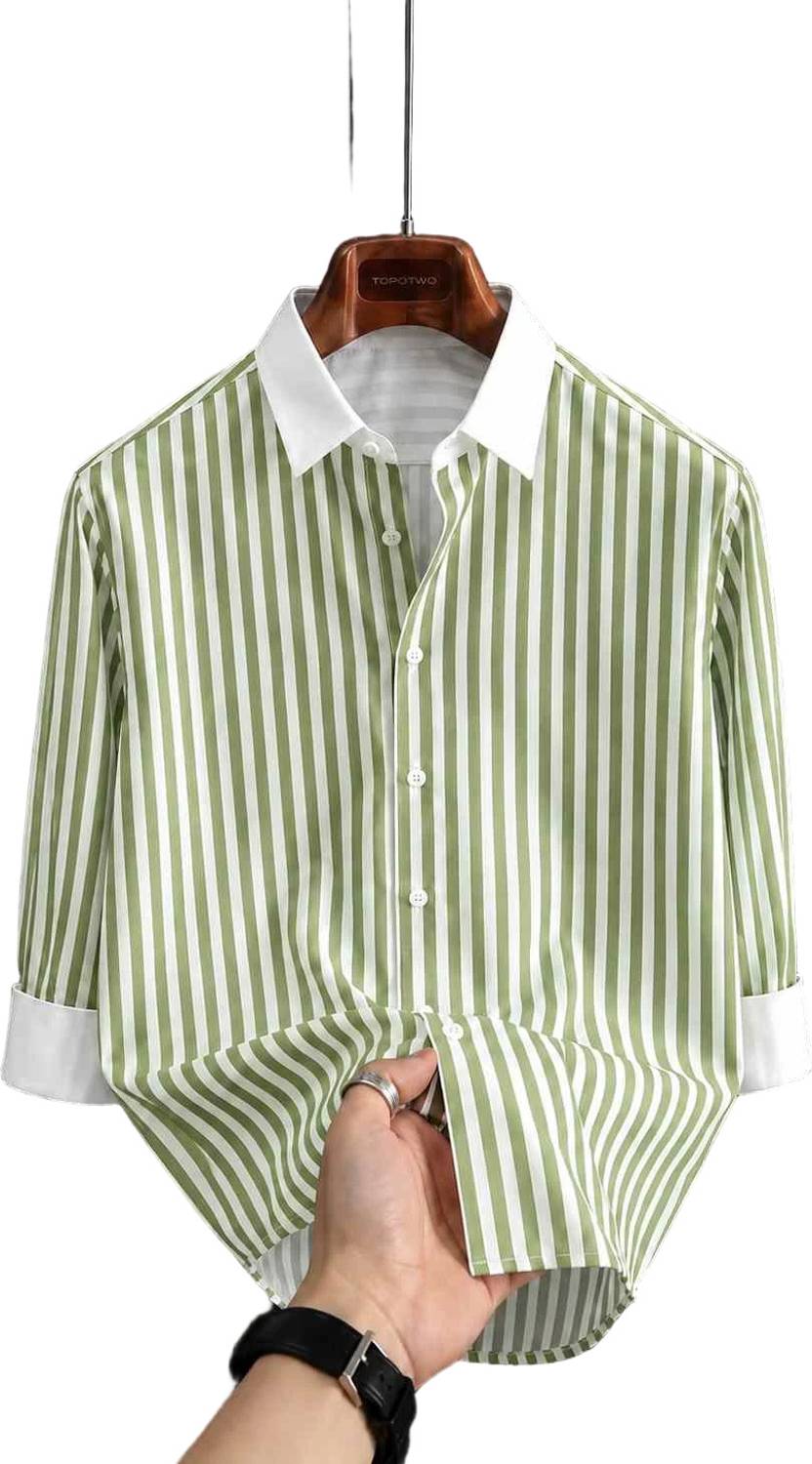 JaitraFab Men Green Striped Casual Shirt - Image 4