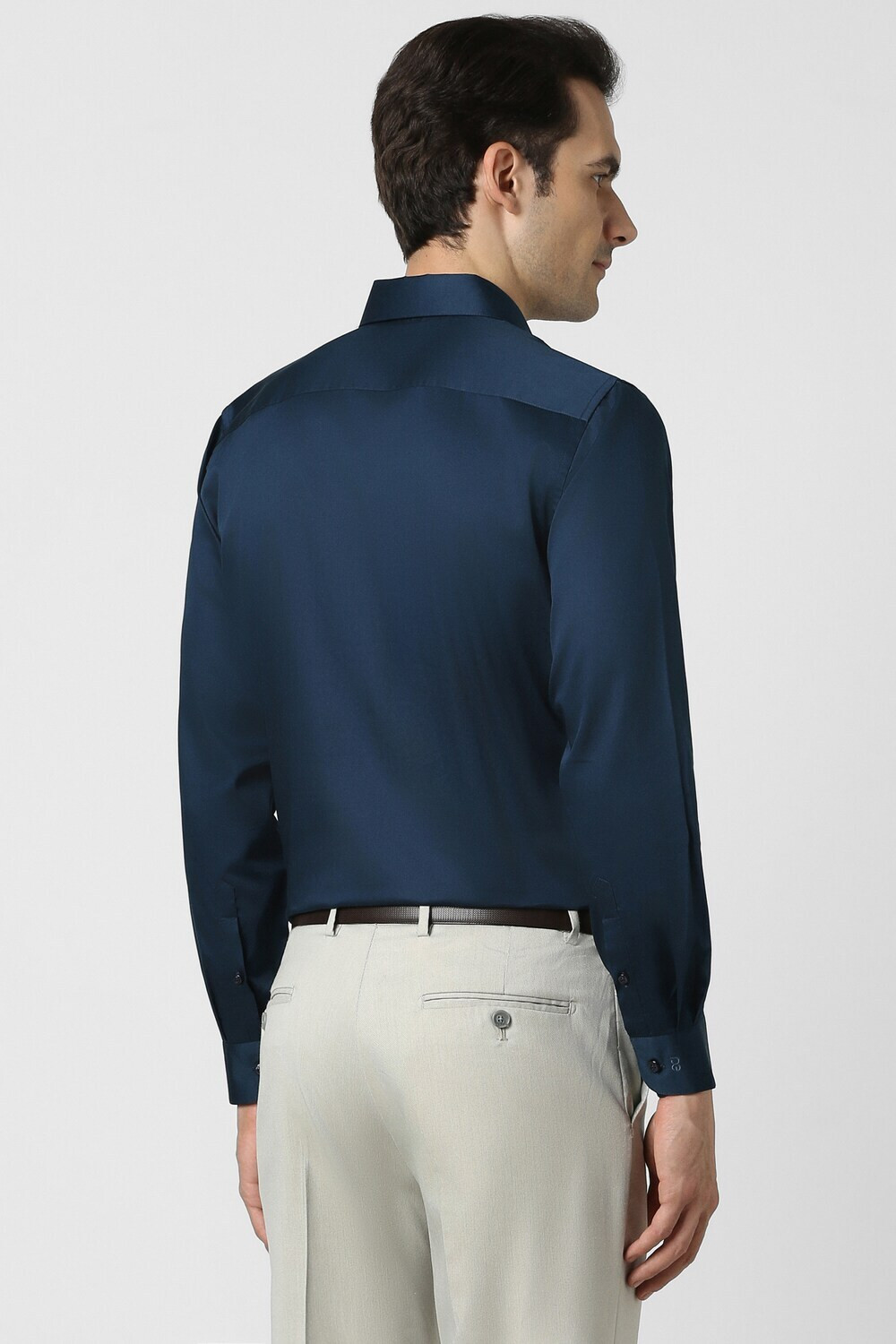 Image of PETER ENGLAND Men Self Design Formal Dark Blue Shirt