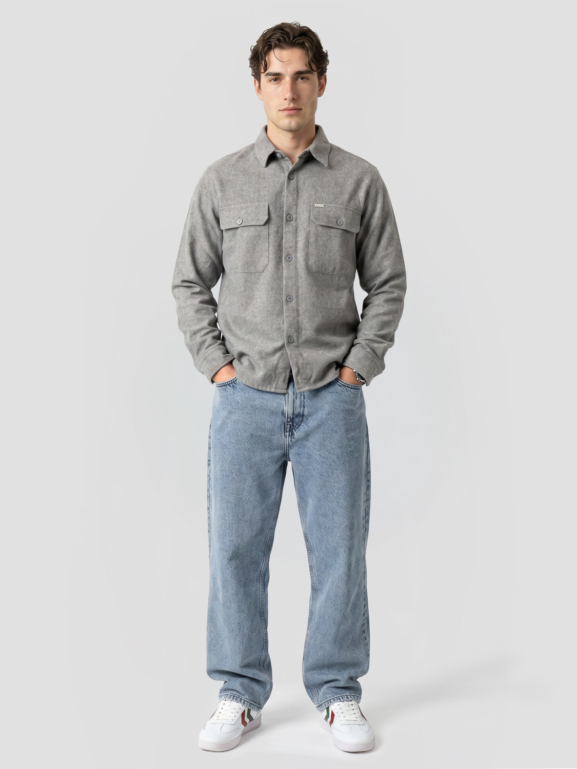 Image of THE BEAR HOUSE Men Solid Casual Grey Shirt