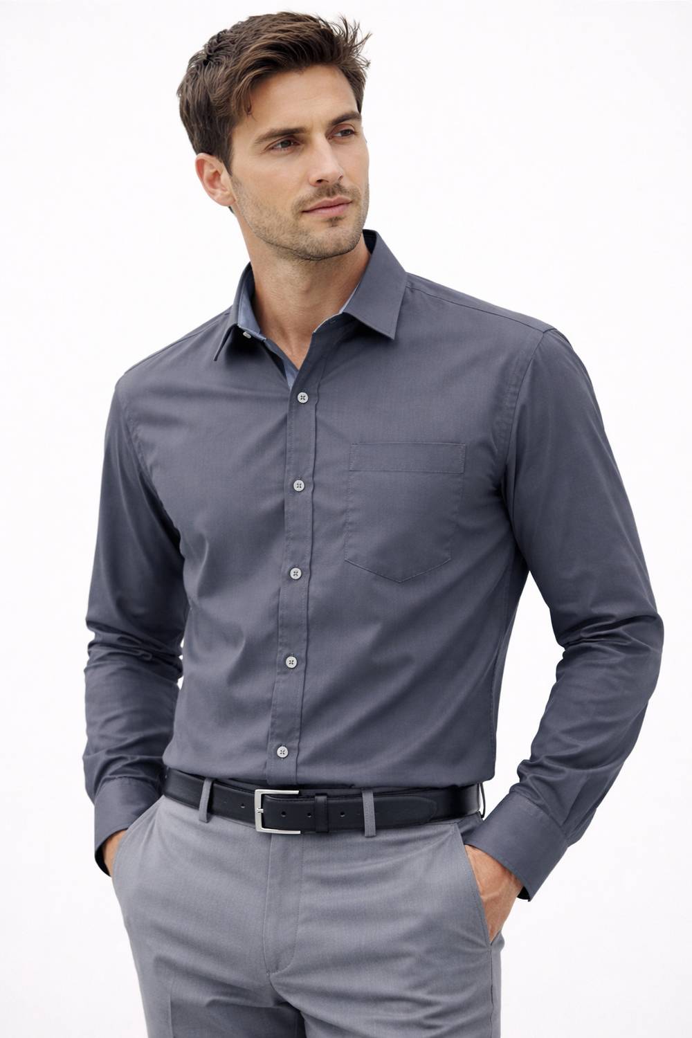 Aveer Men Solid Casual Grey Shirt