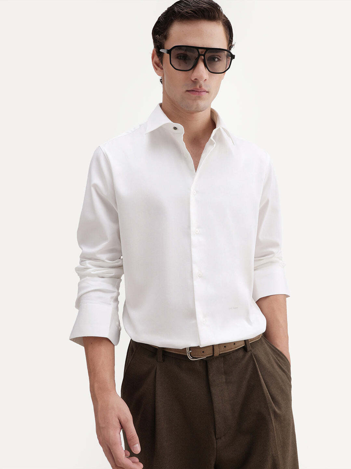 Image of RARE RABBIT Men Solid Casual White Shirt