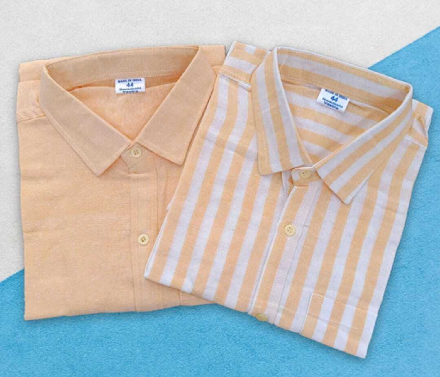 Image of TRADITIQUE Men Solid Formal Orange, White Shirt