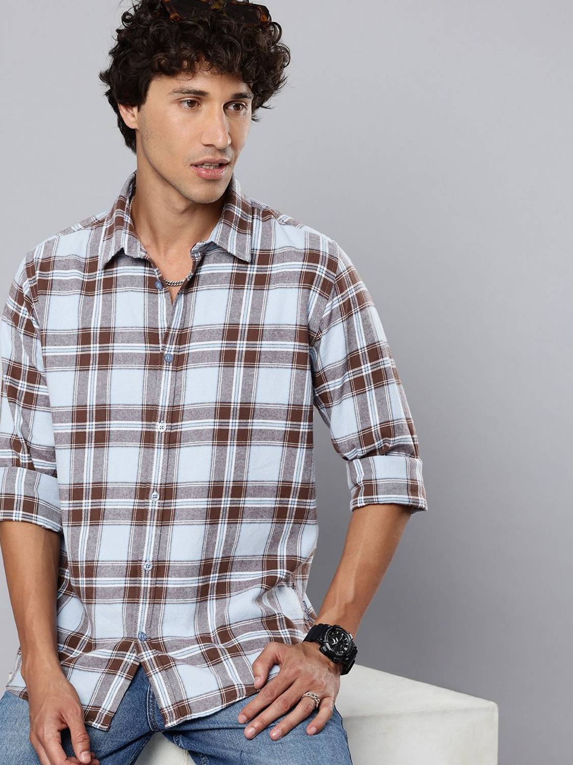AEROPOSTALE Men Checkered Casual Blue, Brown Shirt
