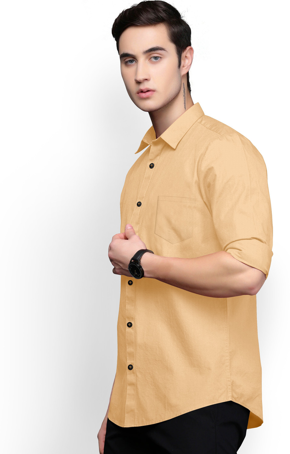 Image of LUNGER Men Solid Casual Cream Shirt