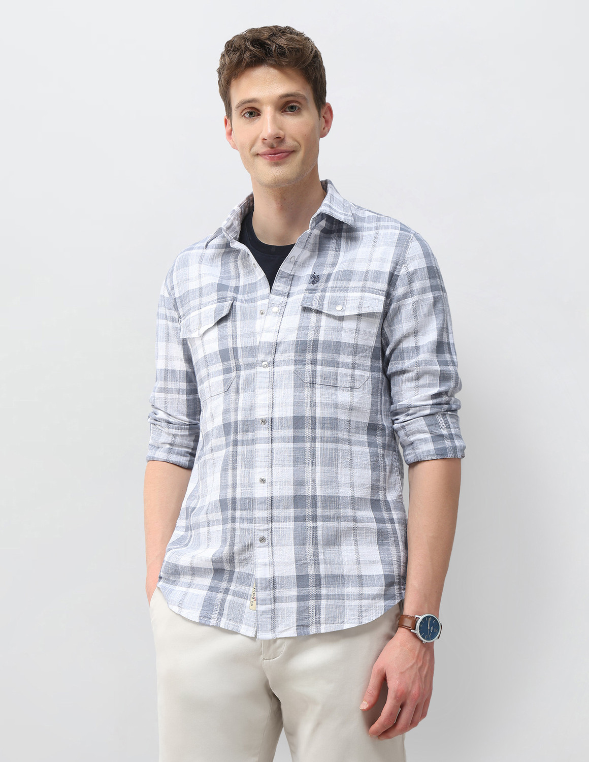 Image of U.S. Polo Assn. Denim Co. Men Checkered Casual Blue Shirt