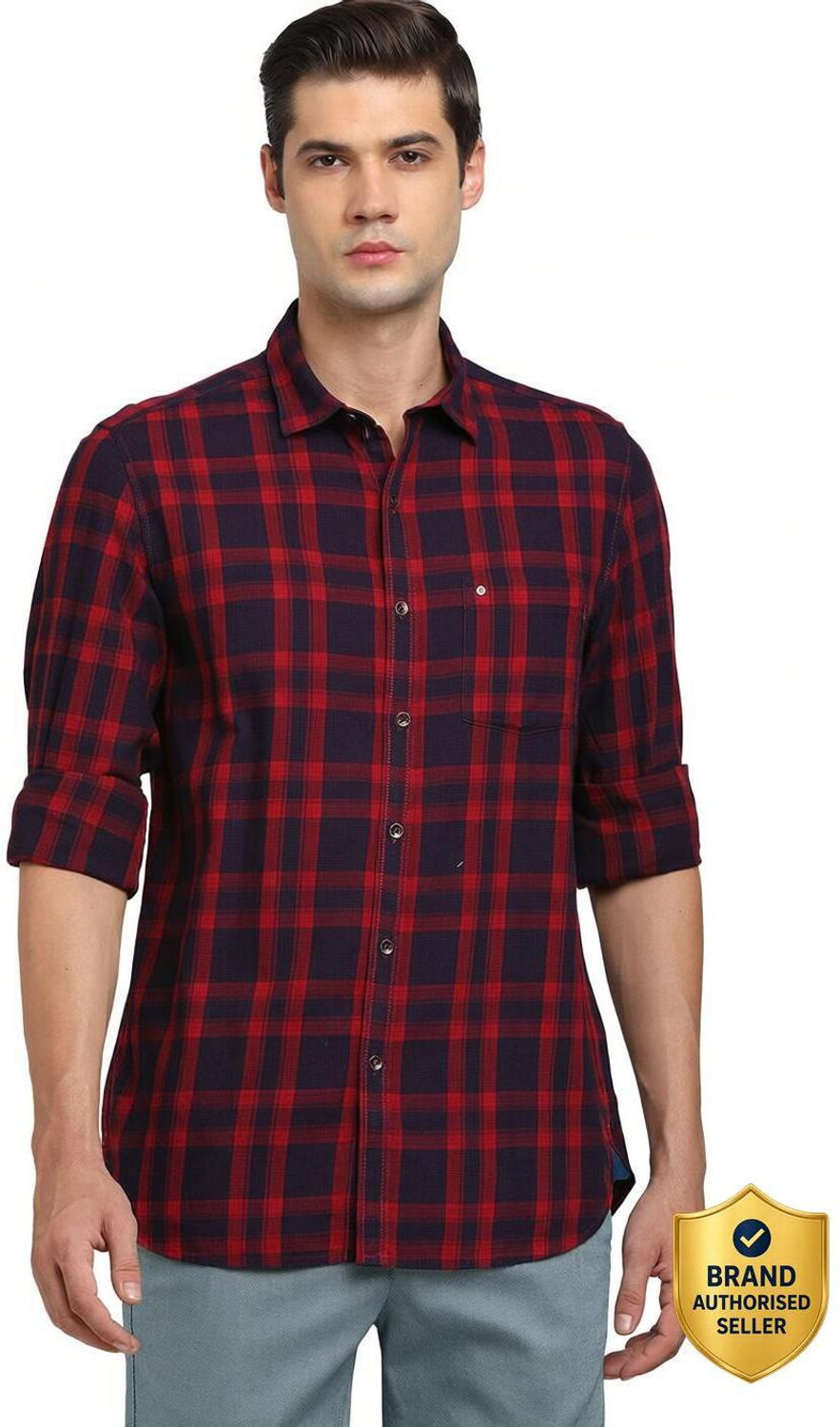 Image of TURTLE Men Checkered Casual Red Shirt