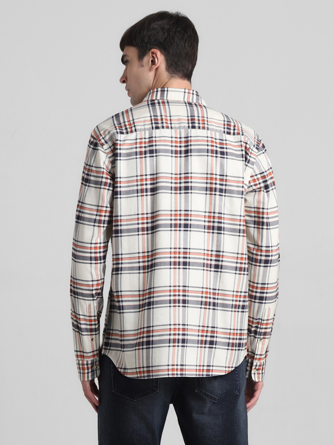 Image of JACK & JONES Men Checkered Casual White Shirt
