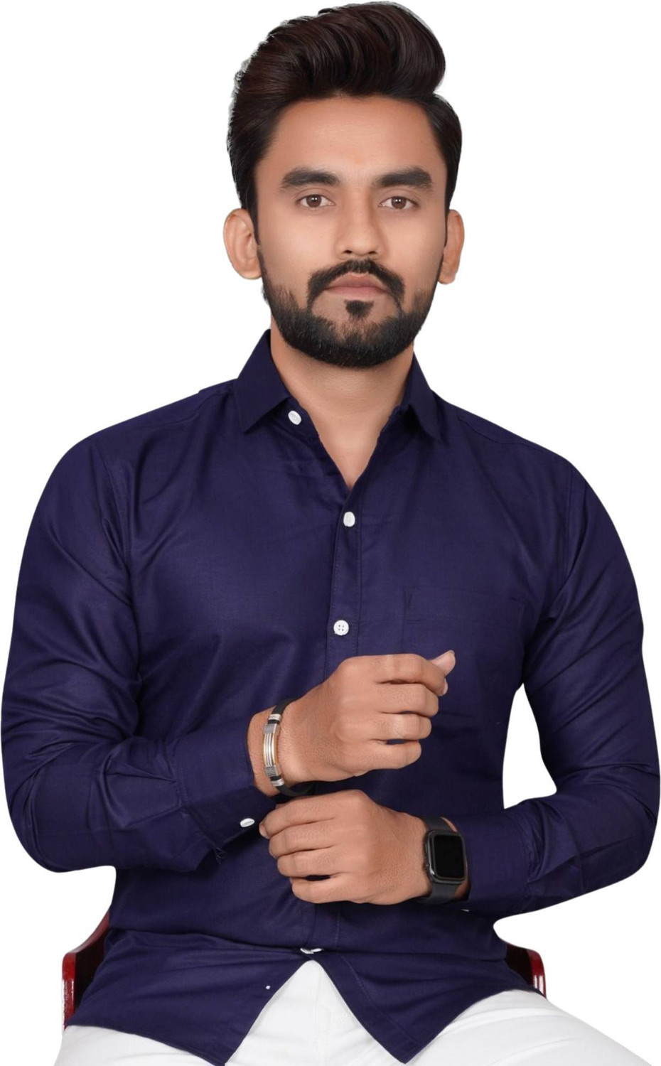 Image of VC Fashion Men Solid Formal Blue Shirt