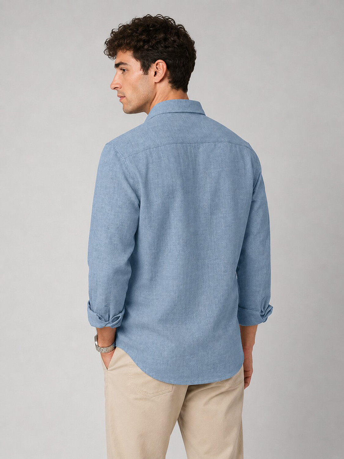 Image of METRONAUT Men Solid Casual Blue Shirt